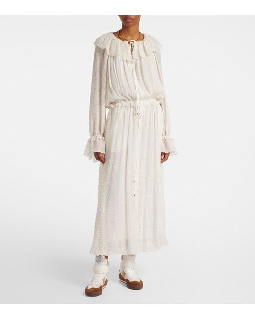 Chloé White Ruffled Silk-Blend Crepe Maxi Dress