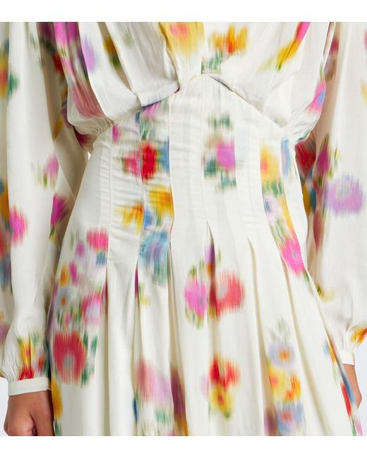 Isabel Marant Metallic Floral Pleated Satin Midi Dress