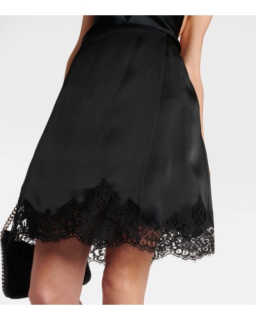 Stella McCartney Black Guipure Lace-trimmed Satin Midi Skirt