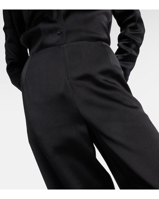 Totême  Black High-Rise Satin Wide-Leg Pants