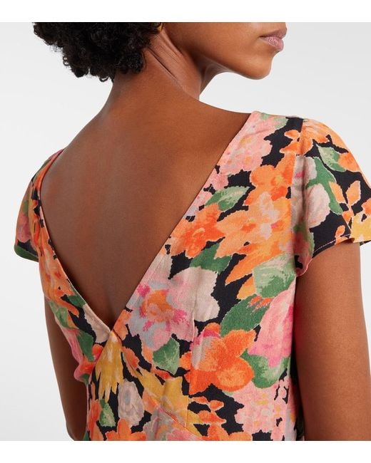 Rixo Metallic Cathy Floral Crepe Midi Dress