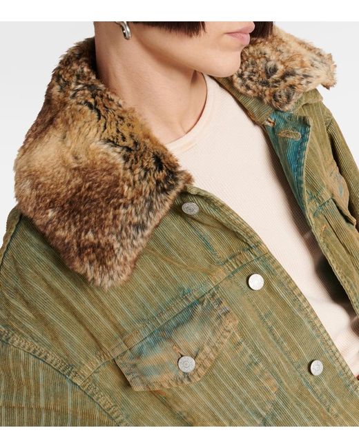 Acne Green Jeansjacke mit Faux Fur