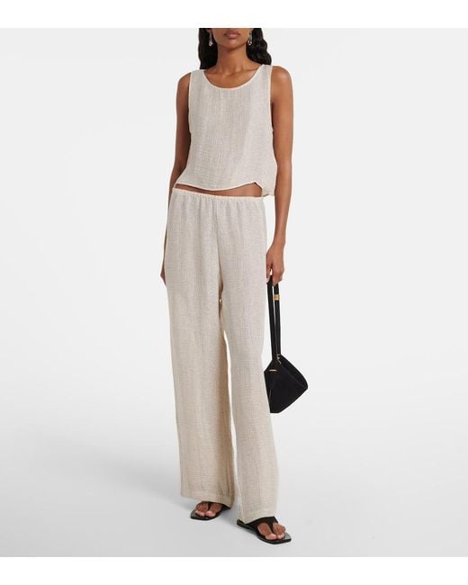 Leset White Stella Sequined Linen-Blend Top