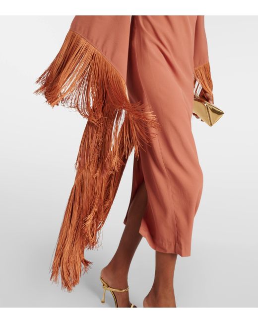 ‎Taller Marmo Orange Del Mar Fringed Crepe Midi Dress