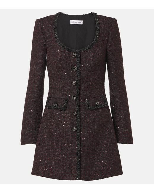 Self-Portrait Black Minikleid Aus Tweed Mit Pailletten