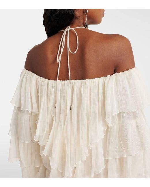 Blumarine White Ruffled Silk Minidress
