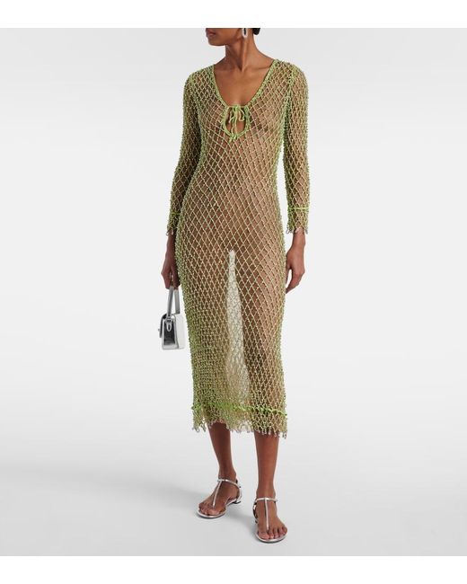 Self-Portrait Yellow Beaded Fishnet Maxi Dress