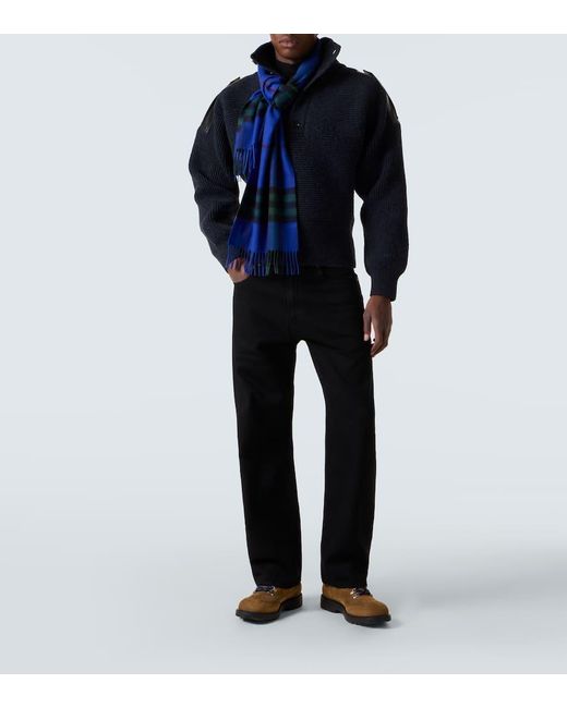 Burberry Blue Leather-Trimmed Wool-Blend Polo Sweater for men