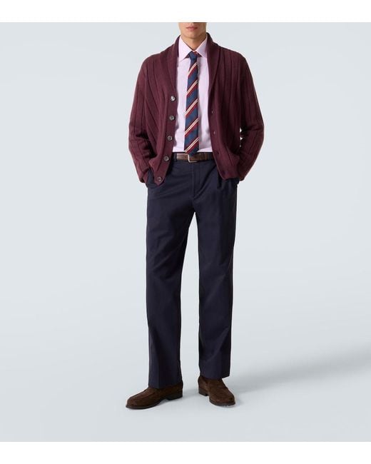 Kiton Red Rib-Knitted Cashmere Cardigan for men