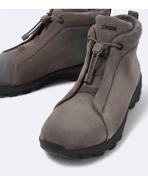Zegna Brown Triple Stitch Vetta Suede Sneakers for men