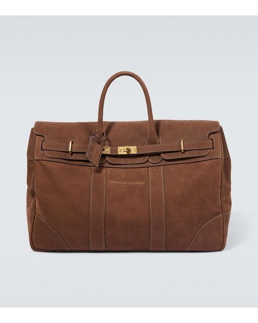 Brunello Cucinelli Brown Leather Duffel Bag for men
