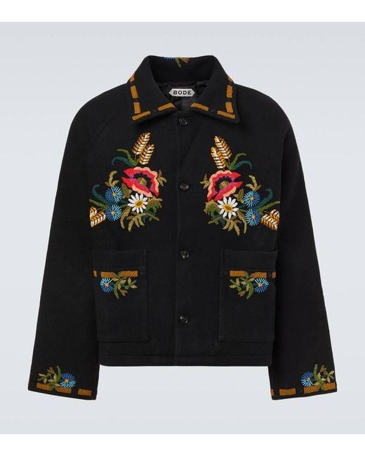 Bode Black Beaded Aquitaine Embellished Wool Jacket for men