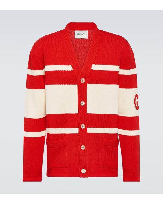 Gucci Red Knit Cotton Cardigan With Interlocking G for men