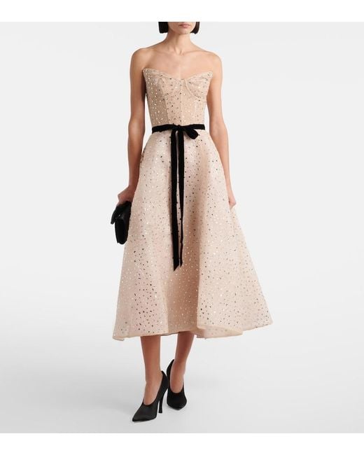Monique Lhuillier Natural Belted Embellished Cocktail Dress