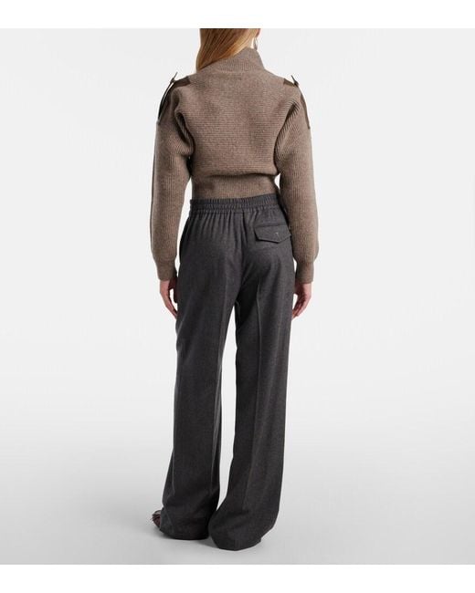 Tod's Gray High-Rise Wool And Cashmere Wide-Leg Pants