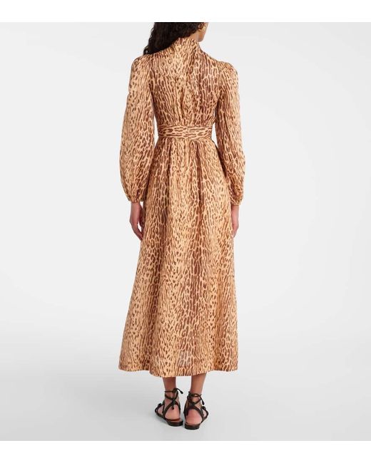 Vestido Midi Cascadian De Lino Estampado Zimmermann de color Brown