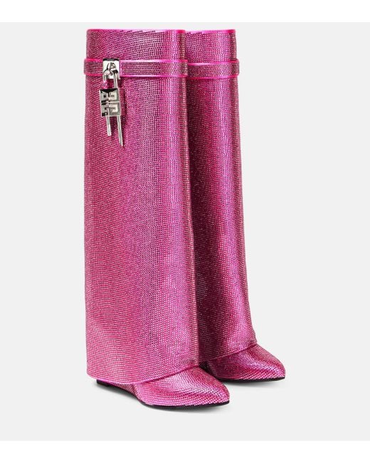 Givenchy Pink Shark Lock Embellished Knee-high Boots