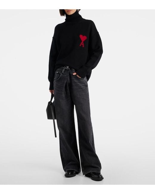 AMI Blue Ami De Cour Virgin Wool Turtleneck Sweater
