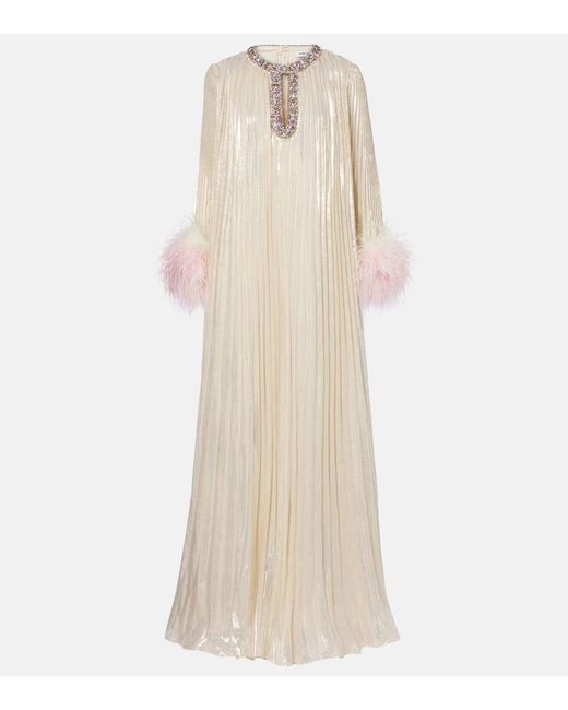 Self-Portrait Women's Natural Embellished Feather-Trimmed Silk-Blend Maxi  Dress - www.rajagirimanappuram.com
