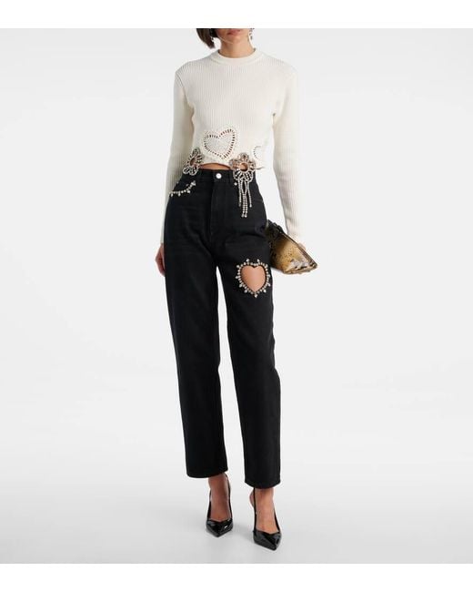 Area Blue Crystal-Embellished Straight Jeans