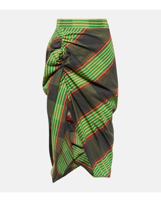 Vivienne Westwood Green Side Panther Cotton And Linen Midi Skirt