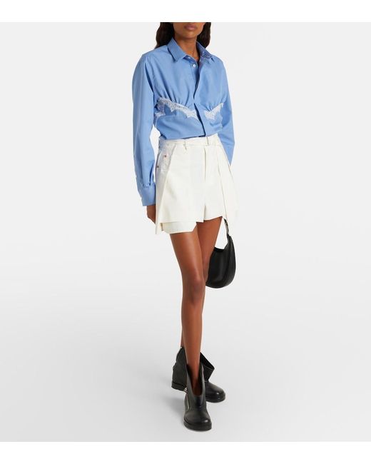Sacai Blue Lace-Trimmed Striped Cotton-Blend Poplin Shirt
