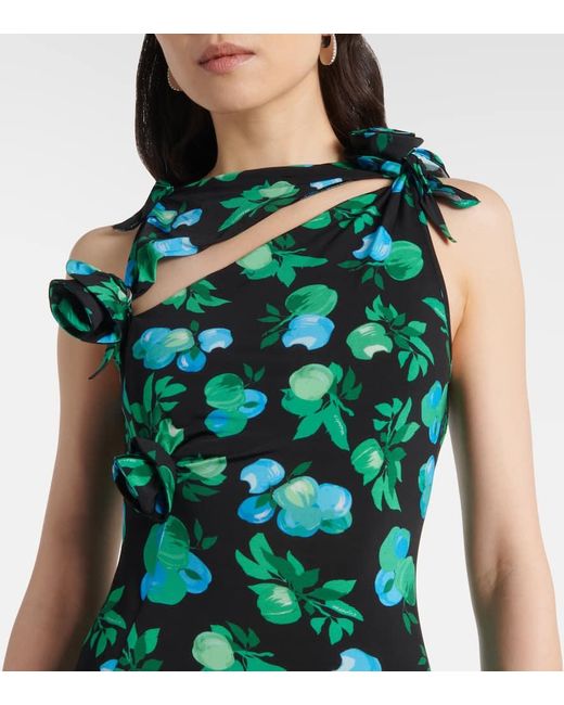 Coperni Green Embroidered Printed Asymmetric Maxi Dress