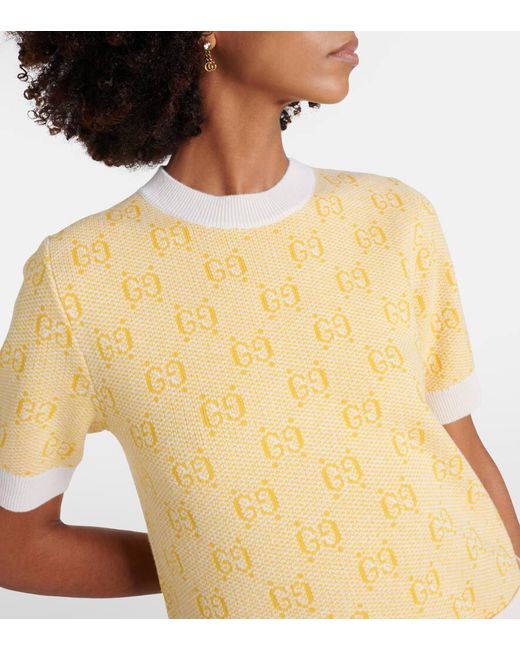 Vestido corto de lana en jacquard con GG Gucci de color Yellow