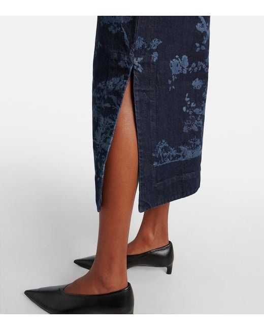 Erdem Blue Printed Cotton Denim Pencil Dress