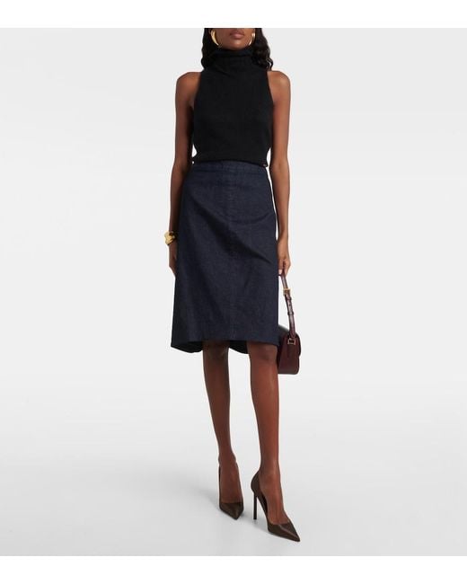 Tom Ford Blue High-Rise Denim Pencil Skirt