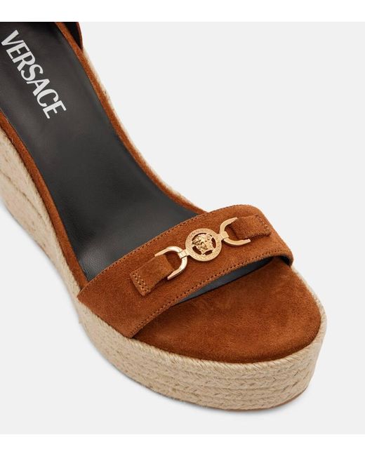 Versace Brown Medusa '95 Suede Espadrille Wedges