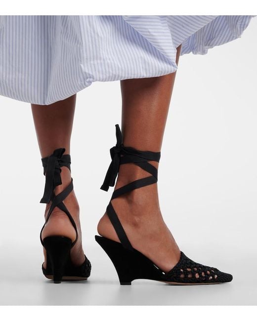 Jacquemus Black Woven Raffia-Effect Wedges