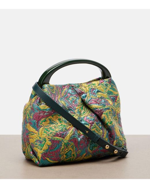 Dries Van Noten Green Crisp Small Jacquard Top-Handle Bag
