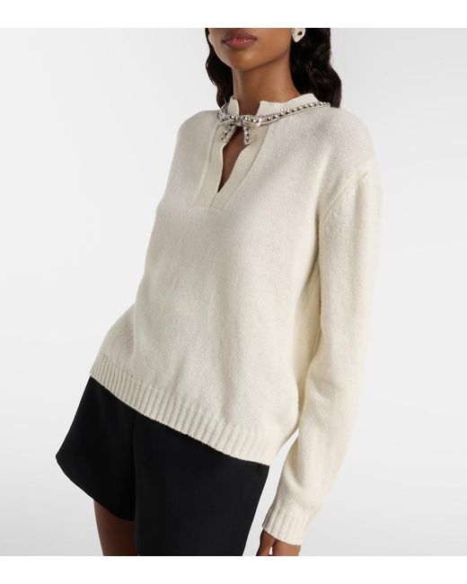 Valentino White Embellished Bow-Detail Virgin Wool Sweater