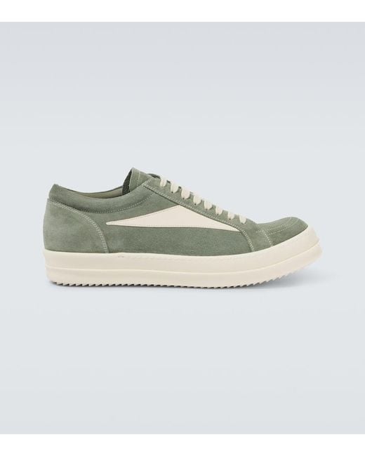 Rick Owens Green Vintage Leather-Trimmed Suede Sneakers for men