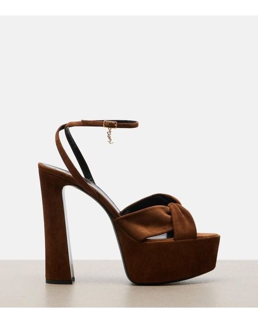 Saint Laurent Brown Franciane Leather Platform Sandals