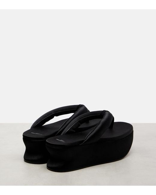 Balenciaga Black Gaeta Satin Wedge Thong Sandals