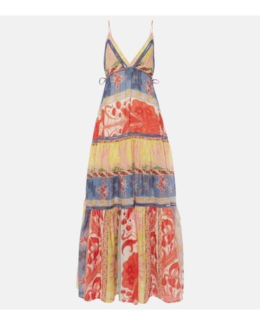 Etro Red Printed Cotton And Silk Maxi Dress
