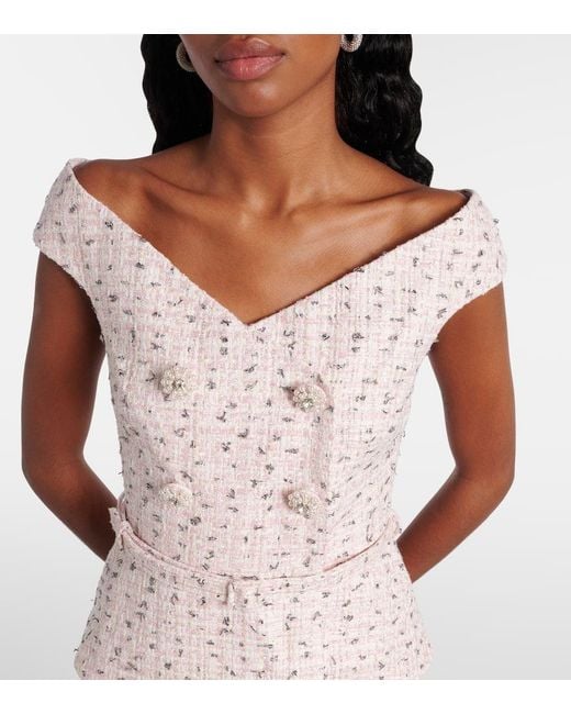 Self-Portrait Pink Verziertes Midikleid Aus Boucle