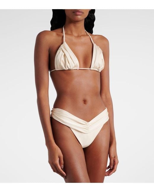 Bananhot White Jasmin Ruched Triangle Bikini Top