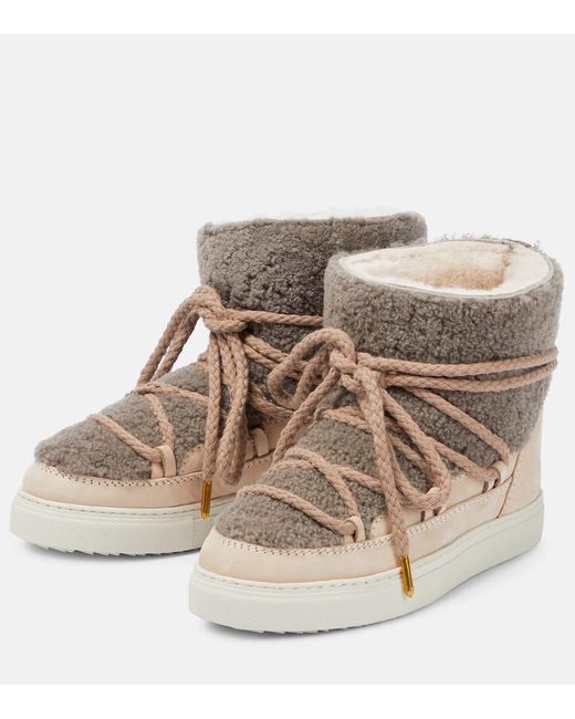 Inuikii Sneaker Classic Shearling And Leather Ankle Boots in Natural | Lyst