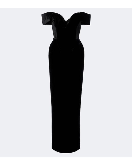 Rachel Gilbert Black Ryn Off-Shoulder Velvet Corset Gown
