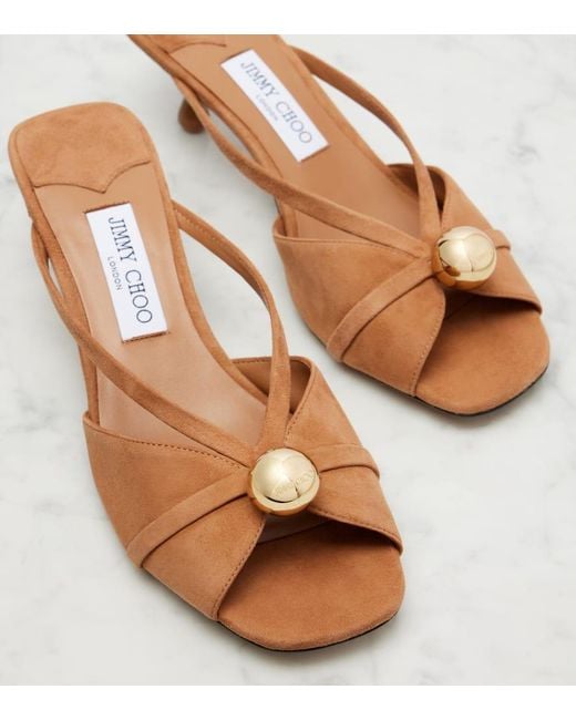 Jimmy Choo Brown Siva 50 Embellished Suede Mules