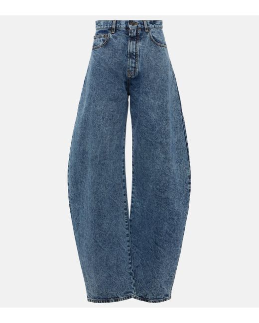 Alaïa Blue High-Rise Barrel-Leg Jeans