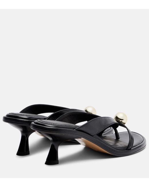 Souliers Martinez Black Estela Leather Thong Sandals