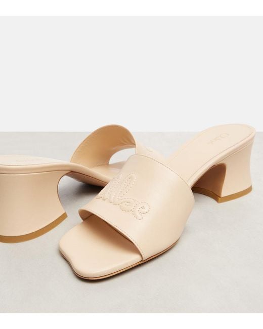 Chloé Natural Soleil 55 Logo Leather Mules