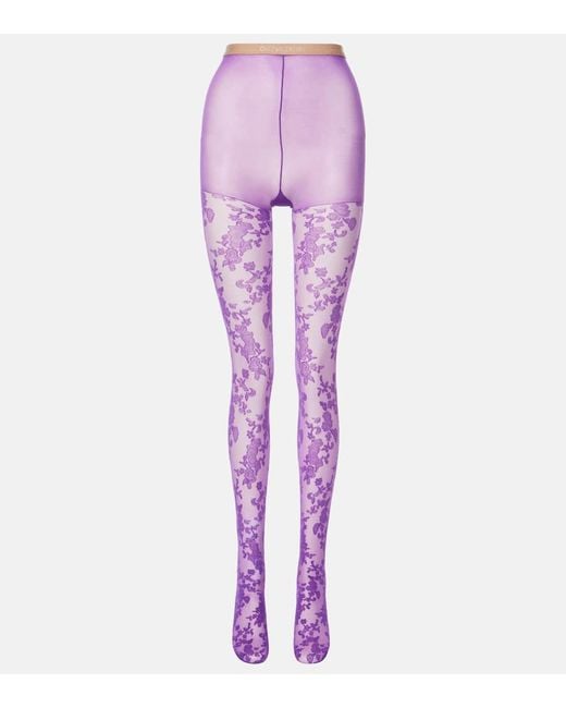 タイツ・ソックス Valentino Garavani Lycra Tights With Floral Pattern Valentino Floral lace tights Valentino