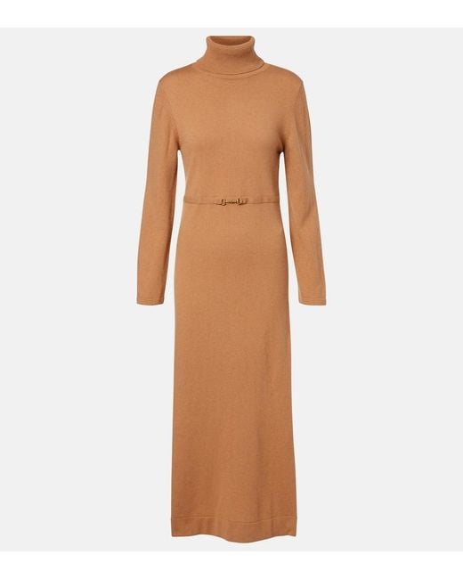 Rixo Brown Elliette Wool And Cashmere Midi Dress