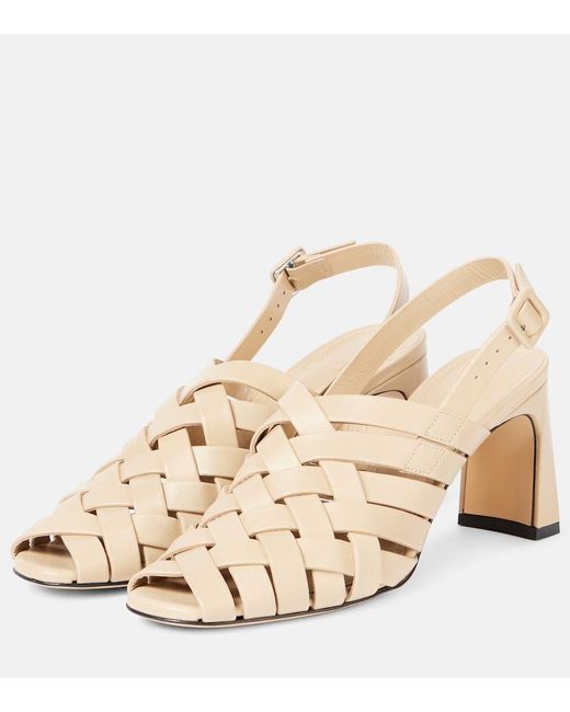 Souliers Martinez Metallic Leona 80 Leather Slingback Pumps