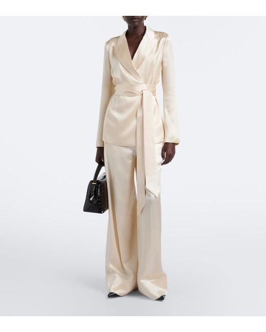 Joseph White Dijon Silk Satin Wide-Leg Pants